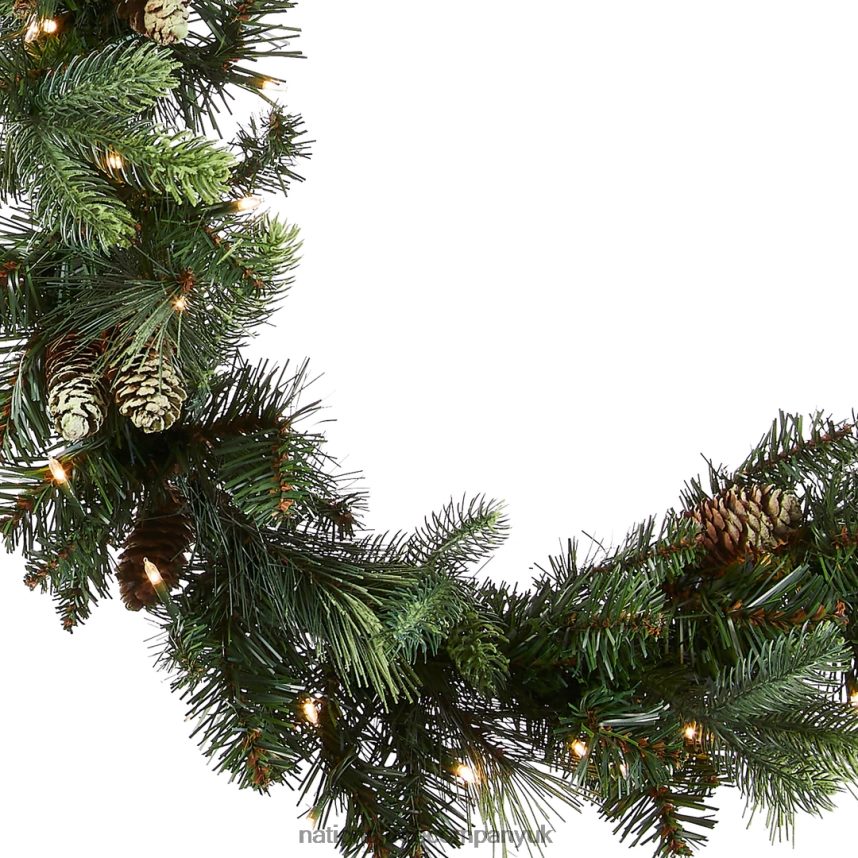 Greenery | National Tree Company Pre-Lit Artificial Christmas Garland Green Carolina Pine White Lights Decorated with Pine Cones Plug In Christmas Collection 9 Feet F2L4F326